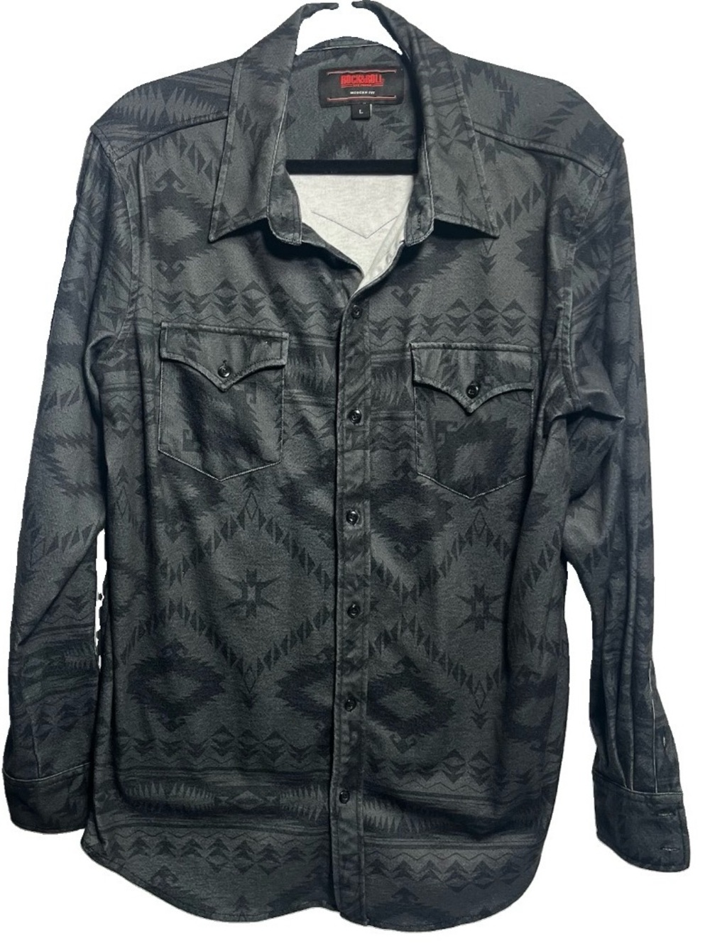 Rock & Roll Cowboy Men's Long Sleeve Aztec Print Brushed Knit Western Shirt L